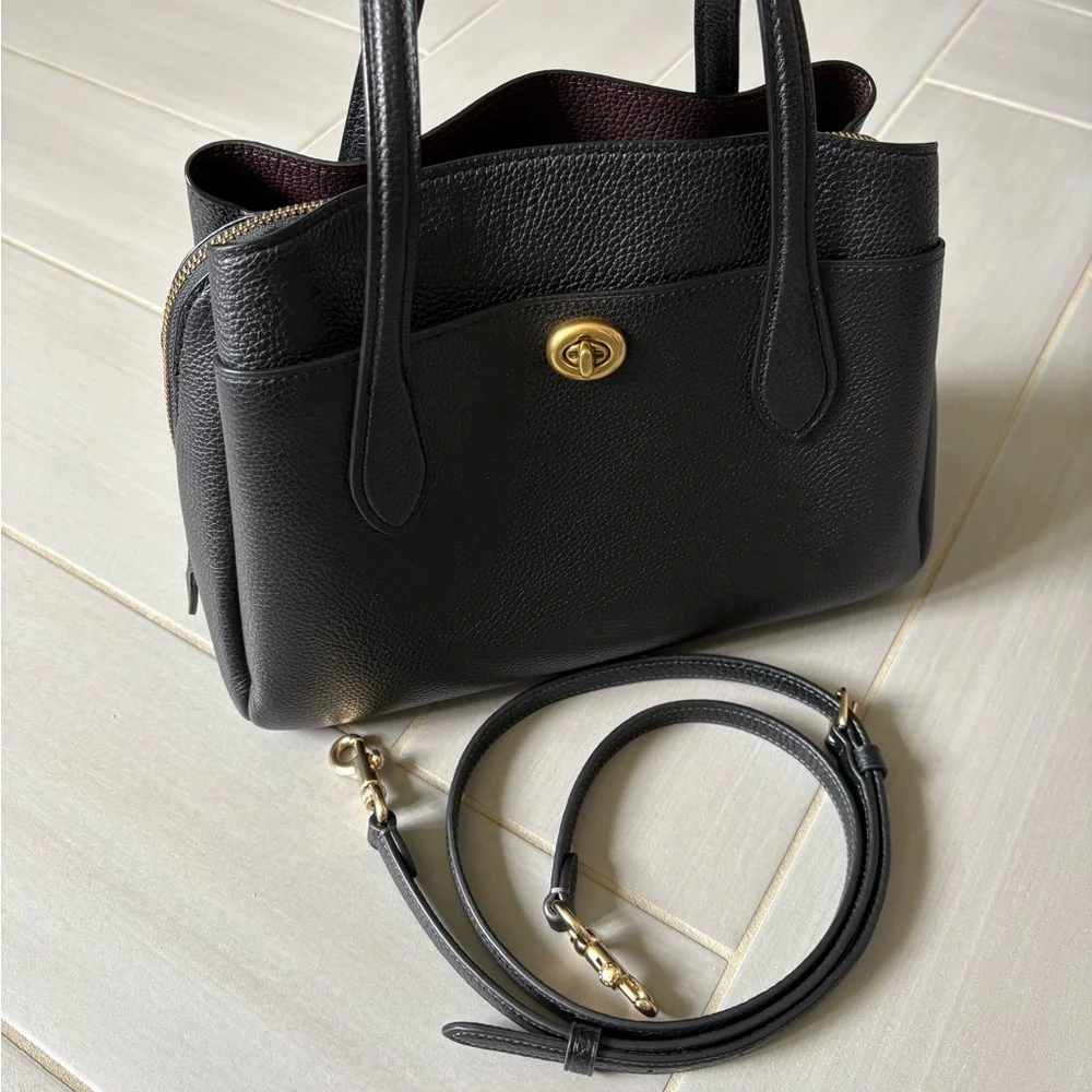 COACH Lora Carryall 30 Pebbled Black Leather Bag with Turlock, like new - Picture 3 of 11